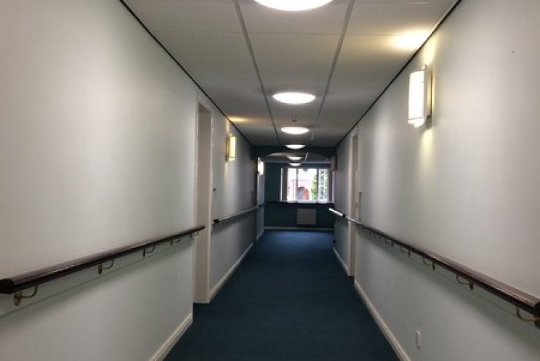 Finished suspended ceiling in a corridor